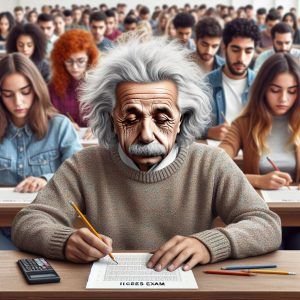 Albert Einstein presentando el examen Saber Validación